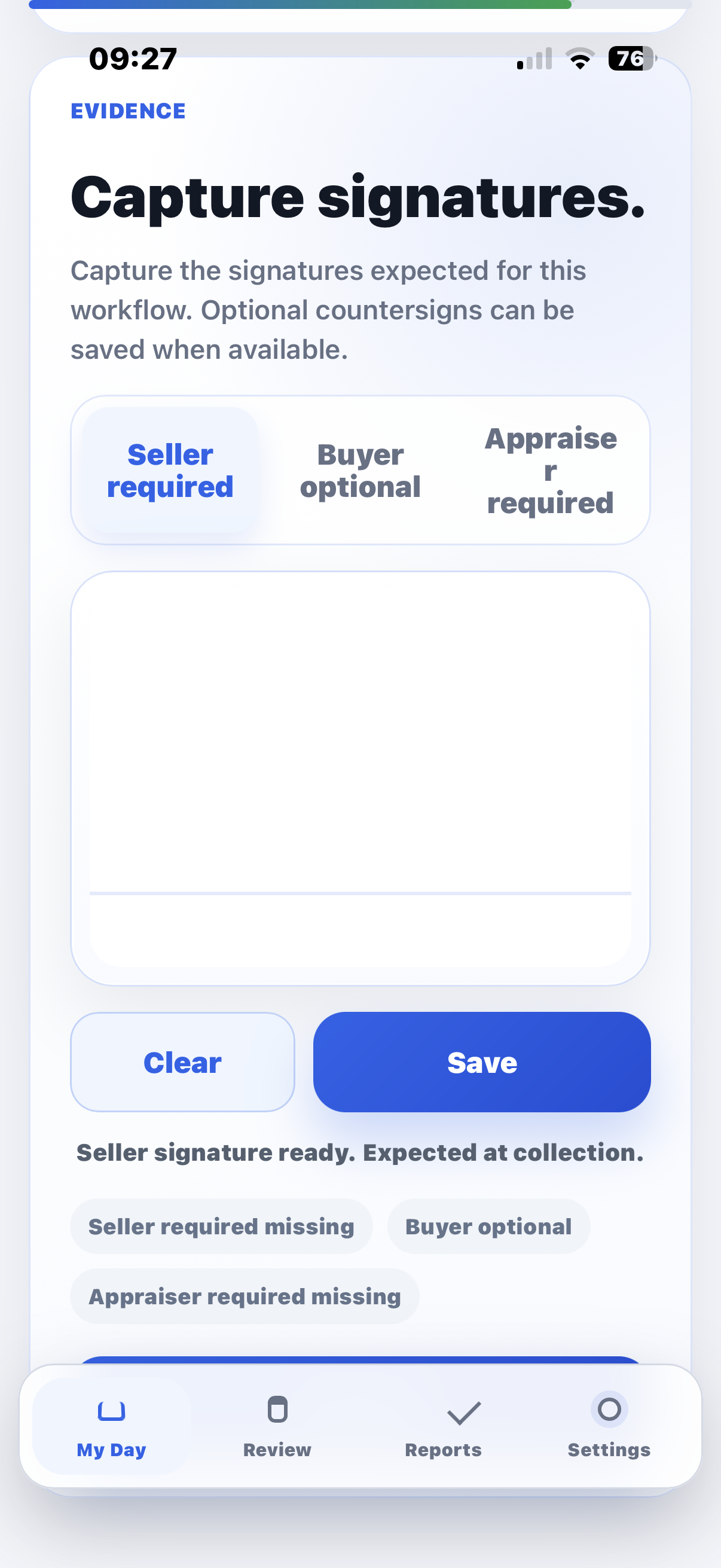 Sentinel vehicle handover proof app showing signature capture